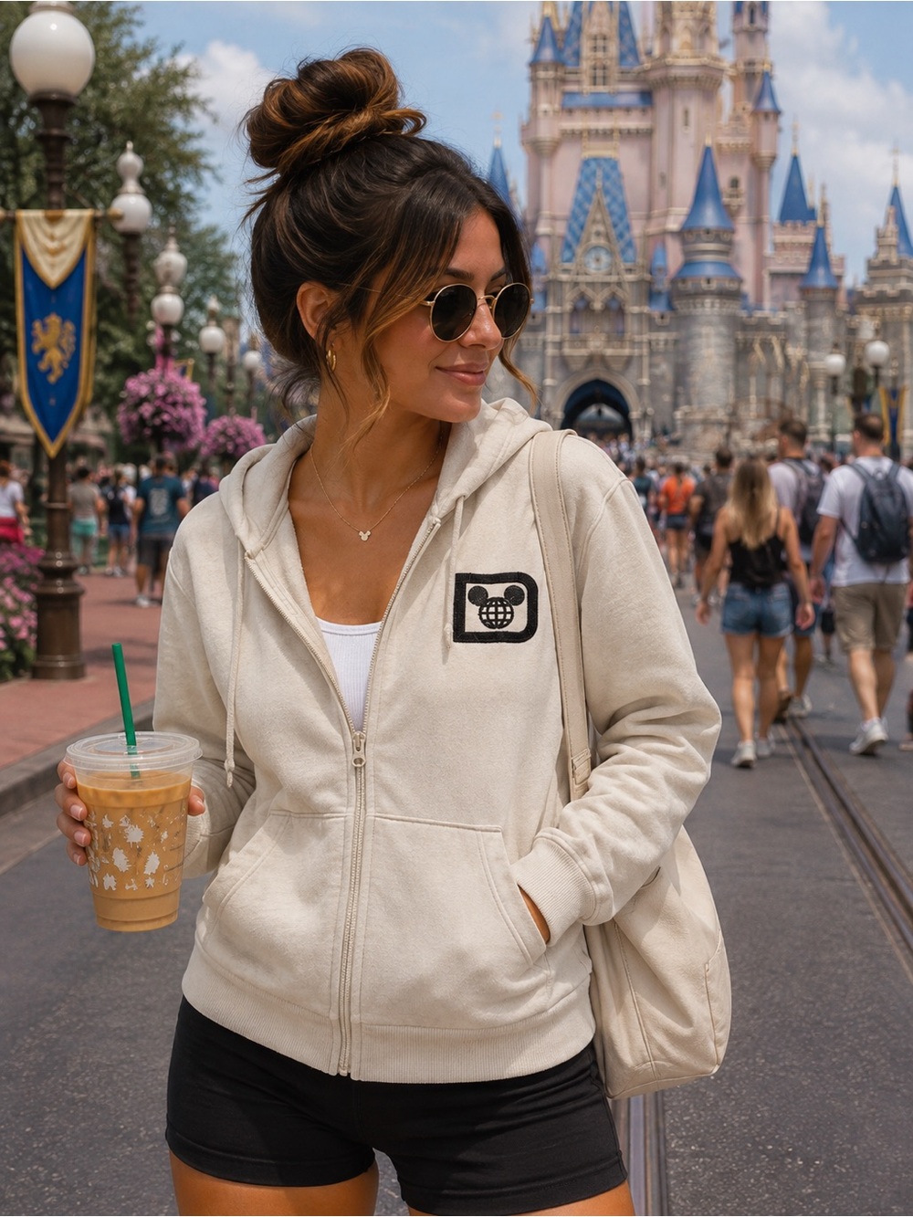 Disney Parks Walt Disney World Sequin Mickey Mouse Zip Up Hoodie Jacket Cream
